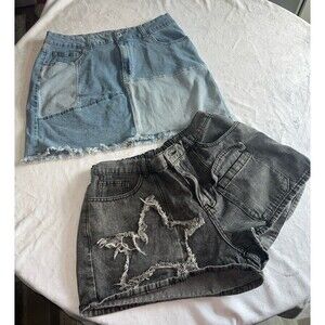 Jean skirt & frayed star shorts skirt size 17